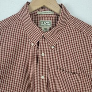 Vintage 90s L.L. Bean Button Down Shirt Mens L Rust Red Plaid Wrinkle Resistant
